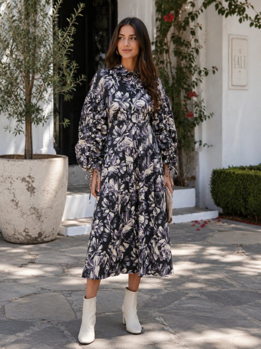 En Saison Bonnie Everyday Midi Dress Charcoal Floral Party Ready Size Small NWT
